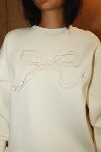 Cream Ribbon Embroidery Crewneck