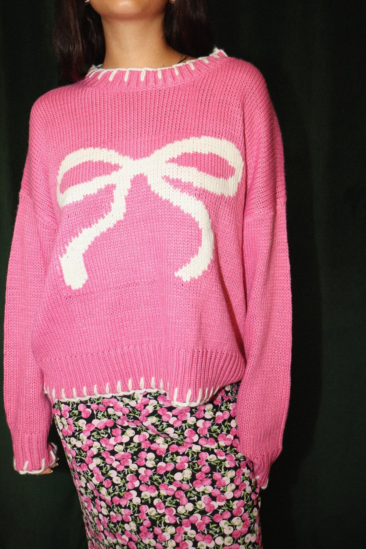 Rosalia Hot Pink Bows Knit Sweater