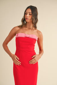 Sweet Disposition Red Bow Midi Dress