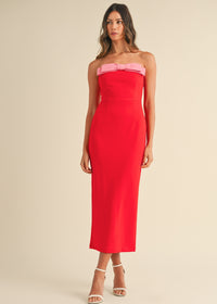 Sweet Disposition Red Bow Midi Dress