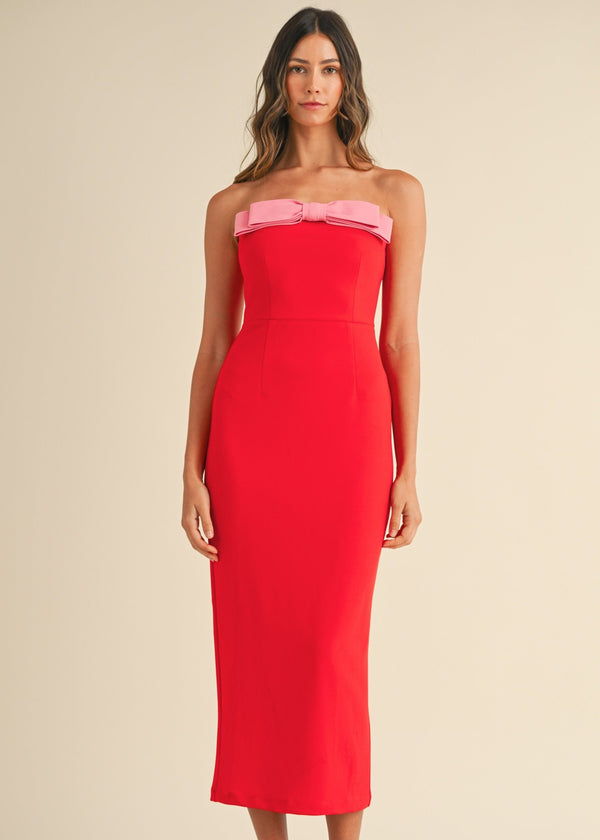 Sweet Disposition Red Bow Midi Dress