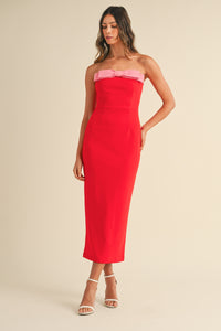 Sweet Disposition Red Bow Midi Dress