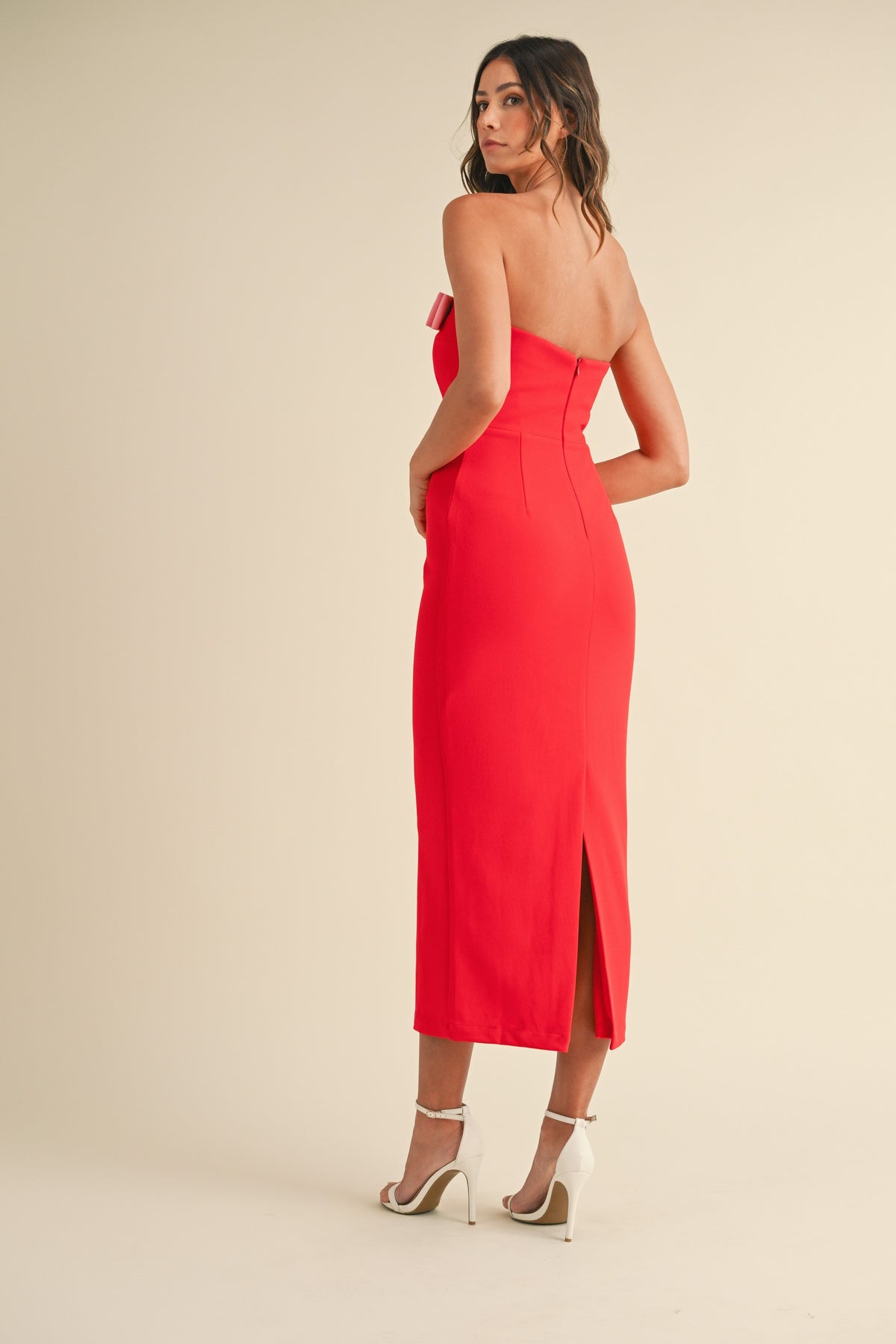 Sweet Disposition Red Bow Midi Dress