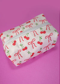 Cherry Bow Red Makeup Bag