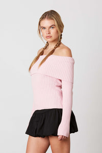 Falling Leaves Pink Off The Shoulder Sweater