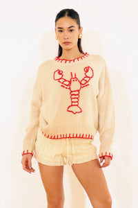 Red Lobster Stitched Hem Sweater