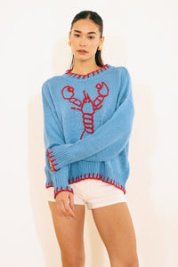 Blue Lobster Stitched Hem Sweater