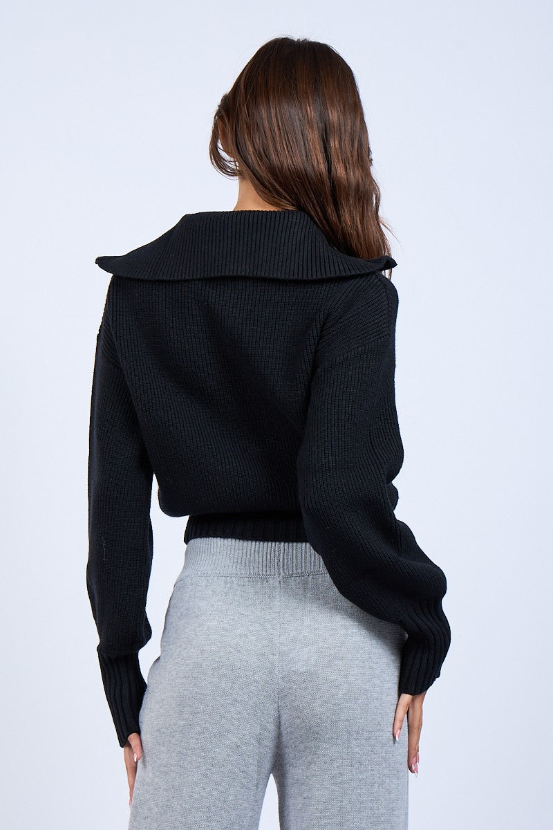 Tate Black Collar Zip Sweater