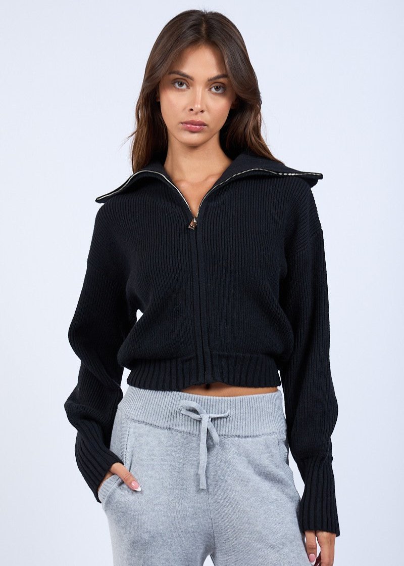 Tate Black Collar Zip Sweater