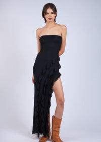 Logan Black Layered Ruffled High-Low Dress