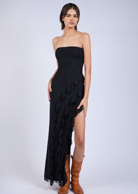 Logan Black Layered Ruffled High-Low Dress