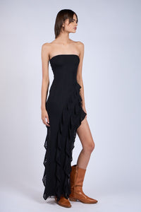 Logan Black Layered Ruffled High-Low Dress