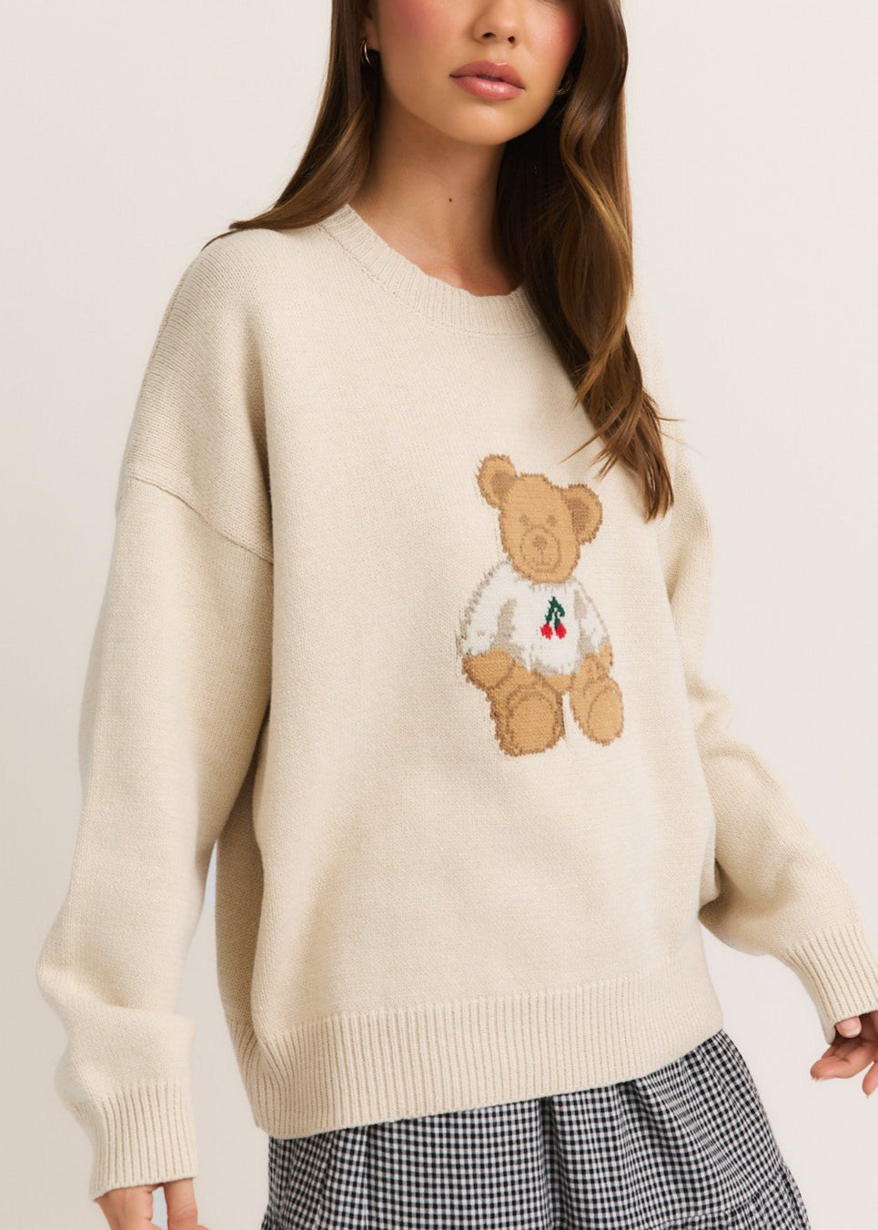 Teddy Bear Cherry Cream Sweater