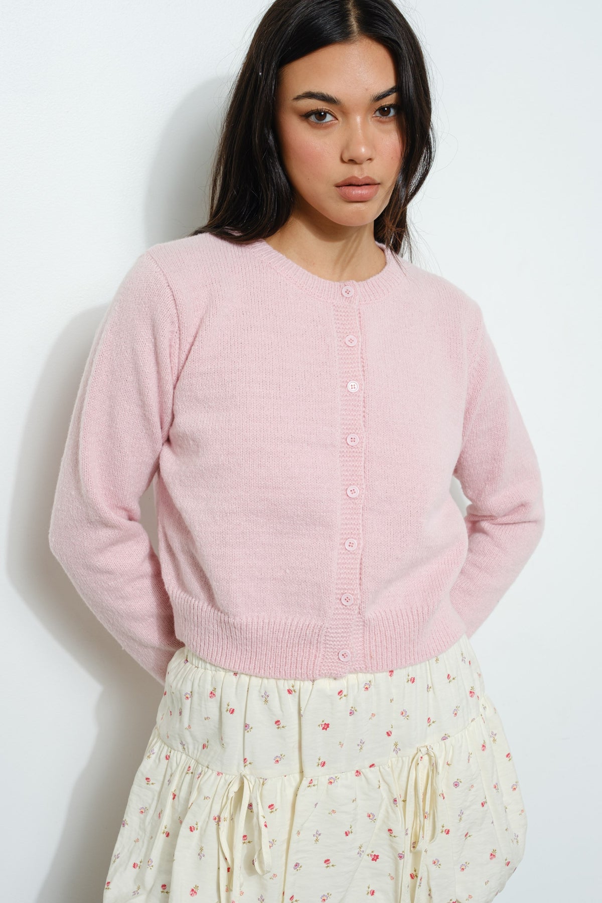 Reagan Pink Basic Cardigan