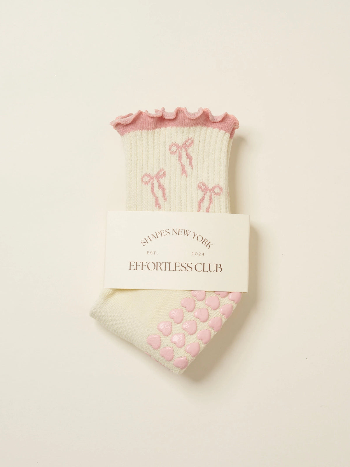 Soft Pink Bow Grip Socks