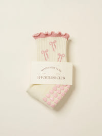 Soft Pink Bow Grip Socks