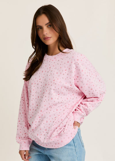 DITSY FLOWER PRINTED FRENCH TERRY & STRIPED TWILL SWEATSHIRT main image 1