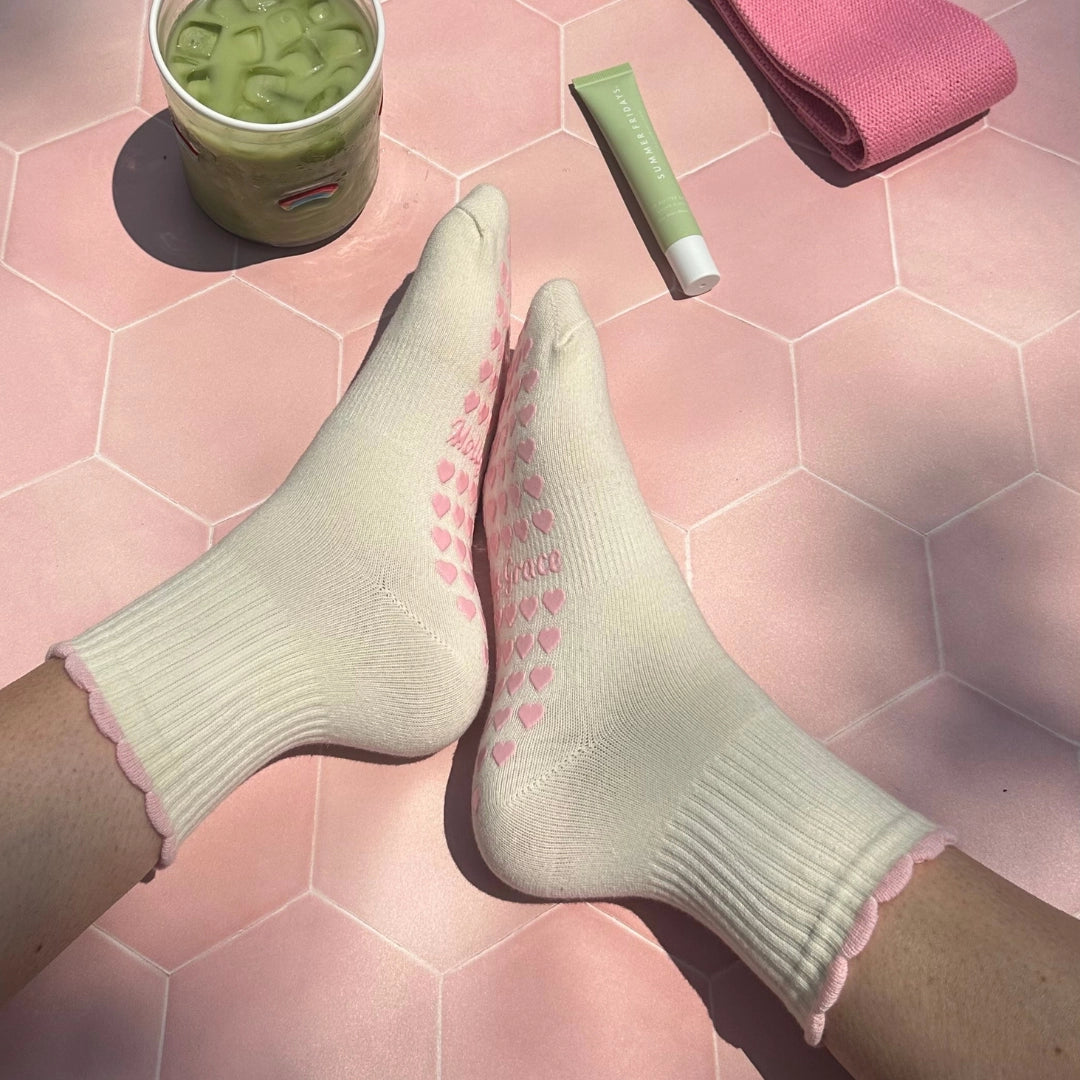 Pink Ruffle Heart Grip Socks