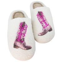 Pink Sequin Boot Slippers