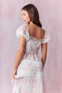 Penelope Pink Lace Trim Puff Sleeve Top
