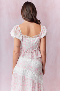 Penelope Pink Lace Trim Puff Sleeve Top