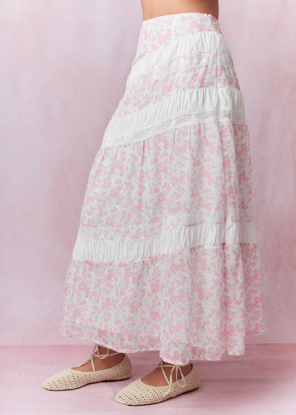 Penelope Pink Lace Trim Midi Skirt