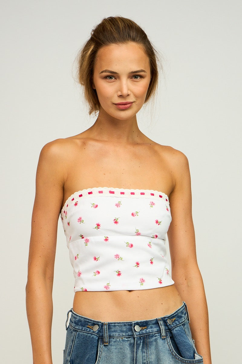 Cassie Red Floral Crop Top