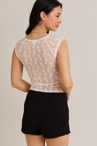 All In The Numbers White Lace Top