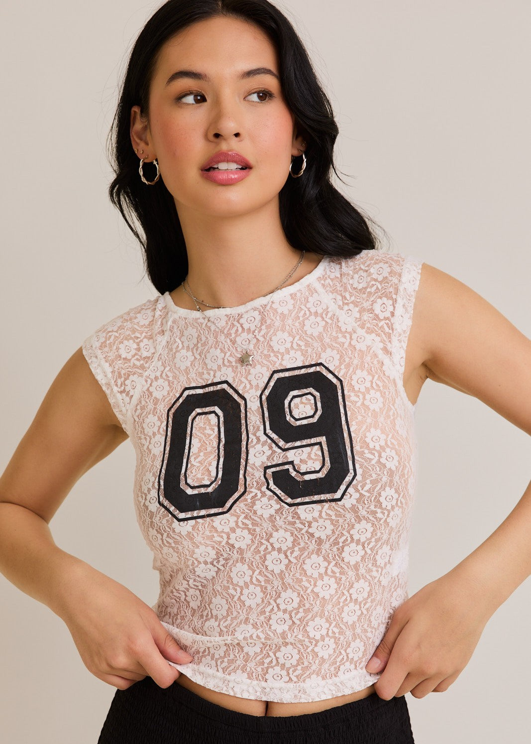 All In The Numbers White Lace Top