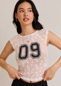 All In The Numbers White Lace Top