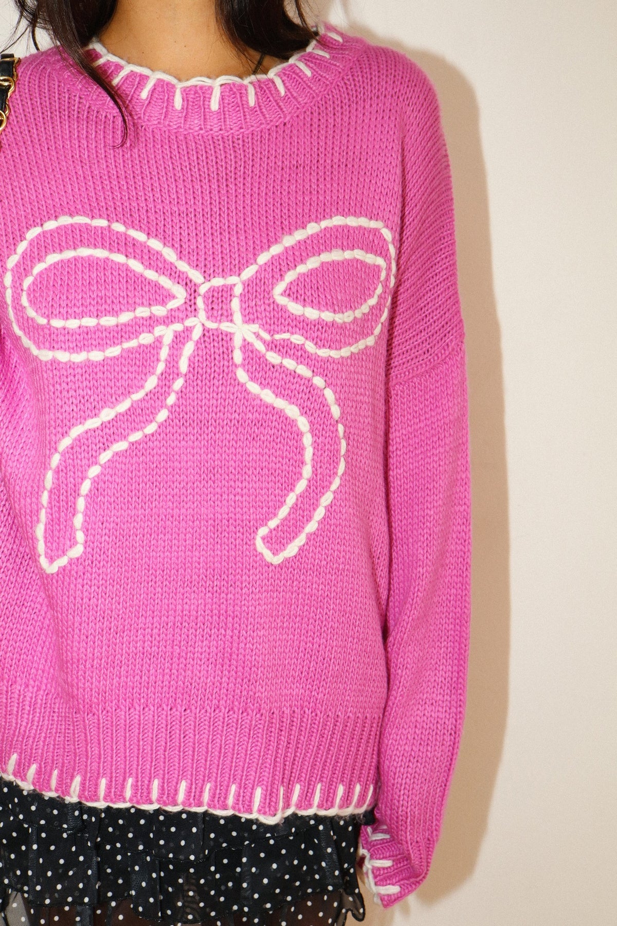 Penelope Stitched Pink Bows Sweater