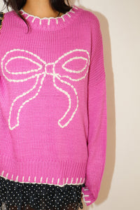 Penelope Stitched Pink Bows Sweater