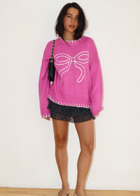 Penelope Stitched Pink Bows Sweater
