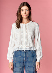 White Bow Pointelle Knit Cardigan