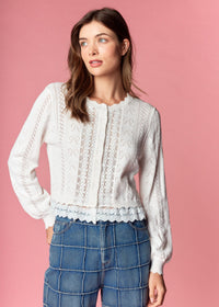 White Bow Pointelle Knit Cardigan