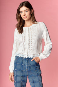 White Bow Pointelle Knit Cardigan