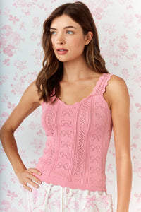 Pink Bow Pointelle Knit Tank