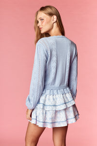 Blue Bow Pointelle Knit Cardigan