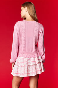 Pink Bow Pointelle Knit Cardigan
