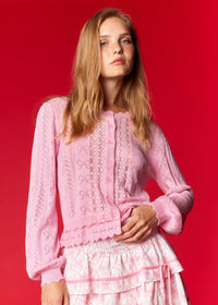 Pink Bow Pointelle Knit Cardigan