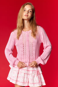 Pink Bow Pointelle Knit Cardigan