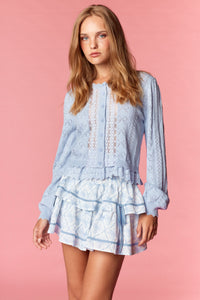 Blue Bow Pointelle Knit Cardigan