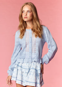 Blue Bow Pointelle Knit Cardigan