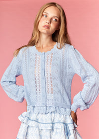 Blue Bow Pointelle Knit Cardigan
