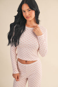 Red Hearts Pointelle Lounge Top