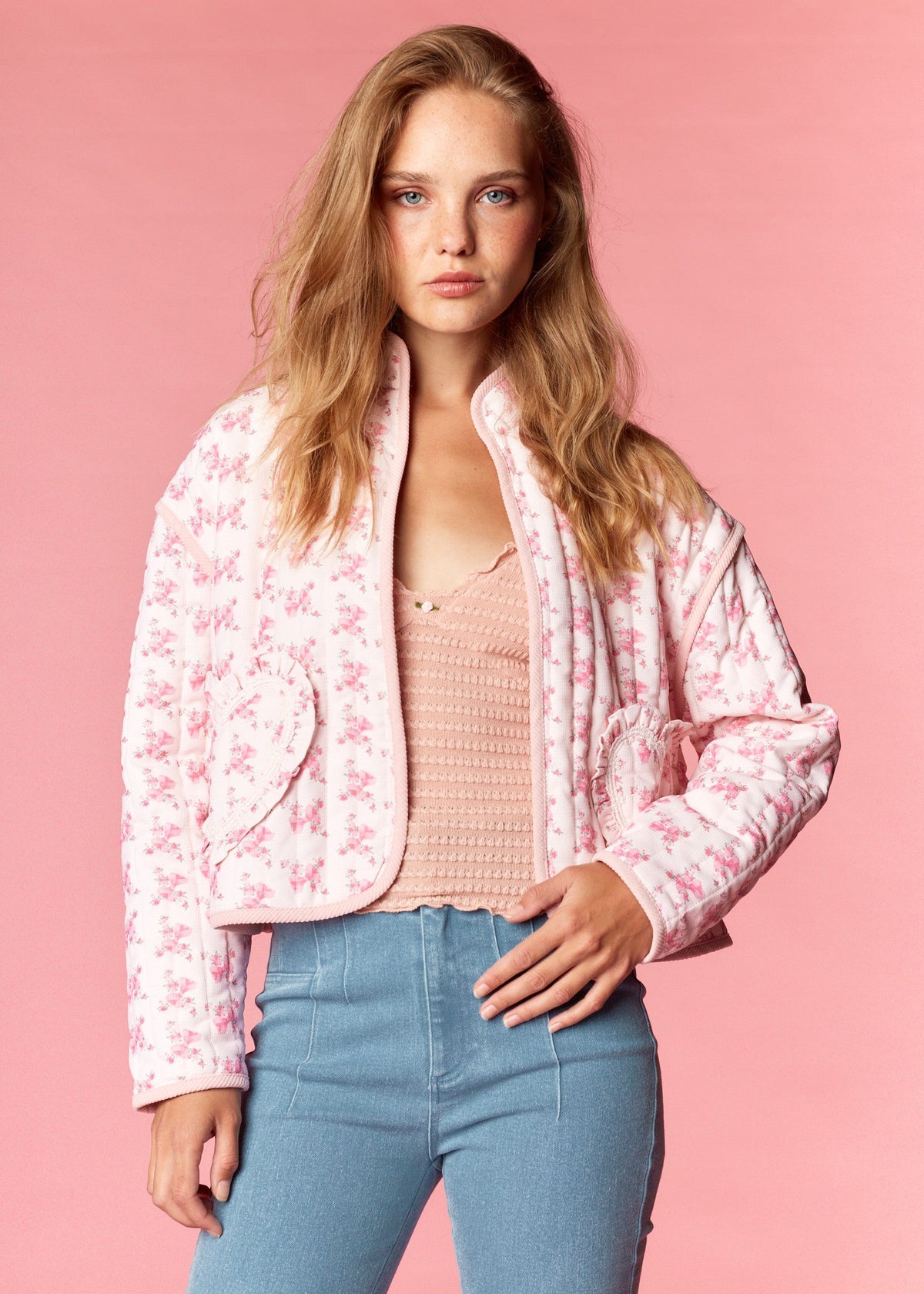Skye Pink Heart Quilted Jacket