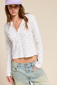 Millie White Ditsy Long Sleeve Top