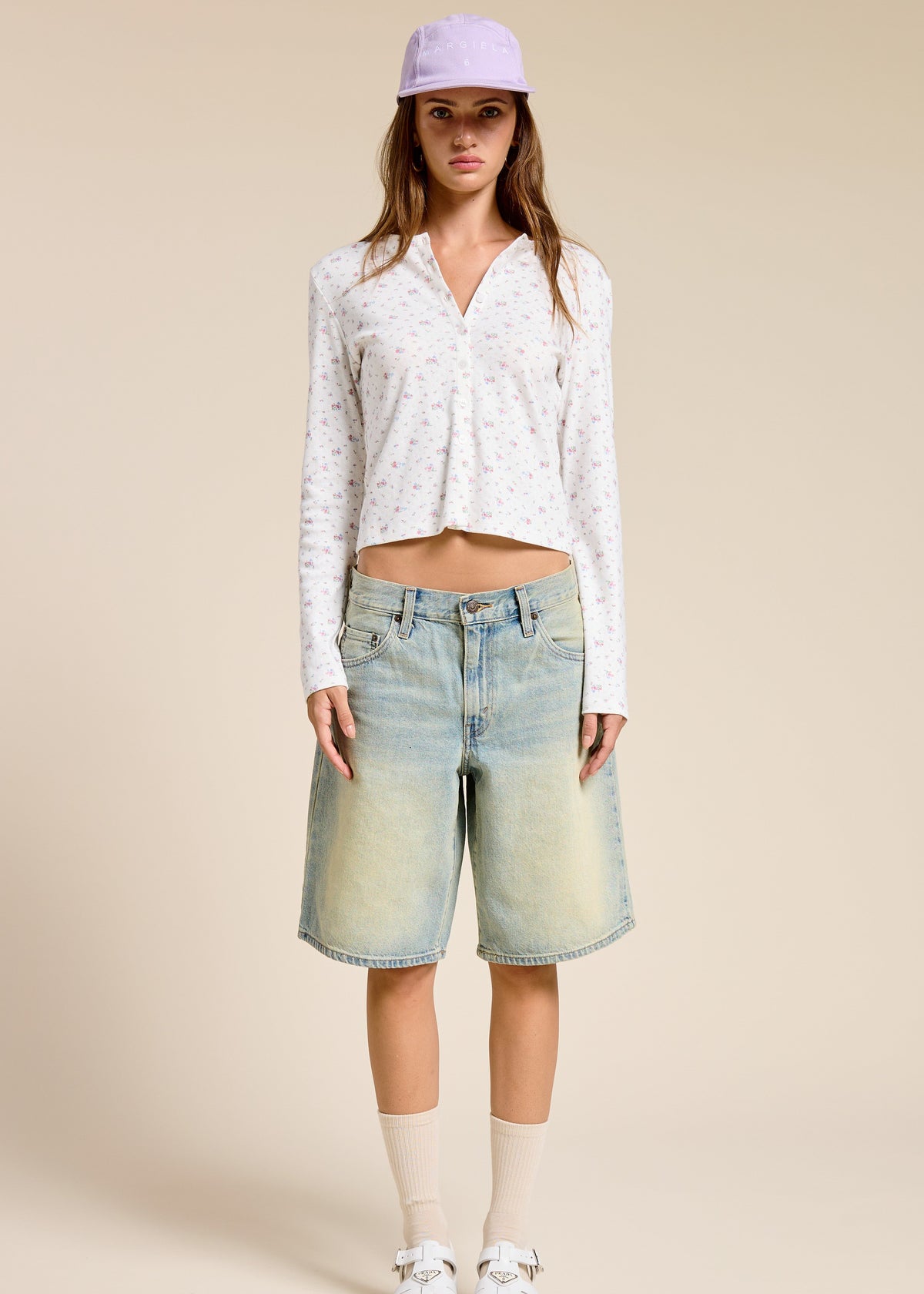 Millie White Ditsy Long Sleeve Top