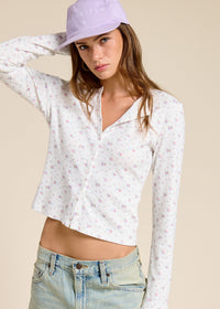Millie White Ditsy Long Sleeve Top