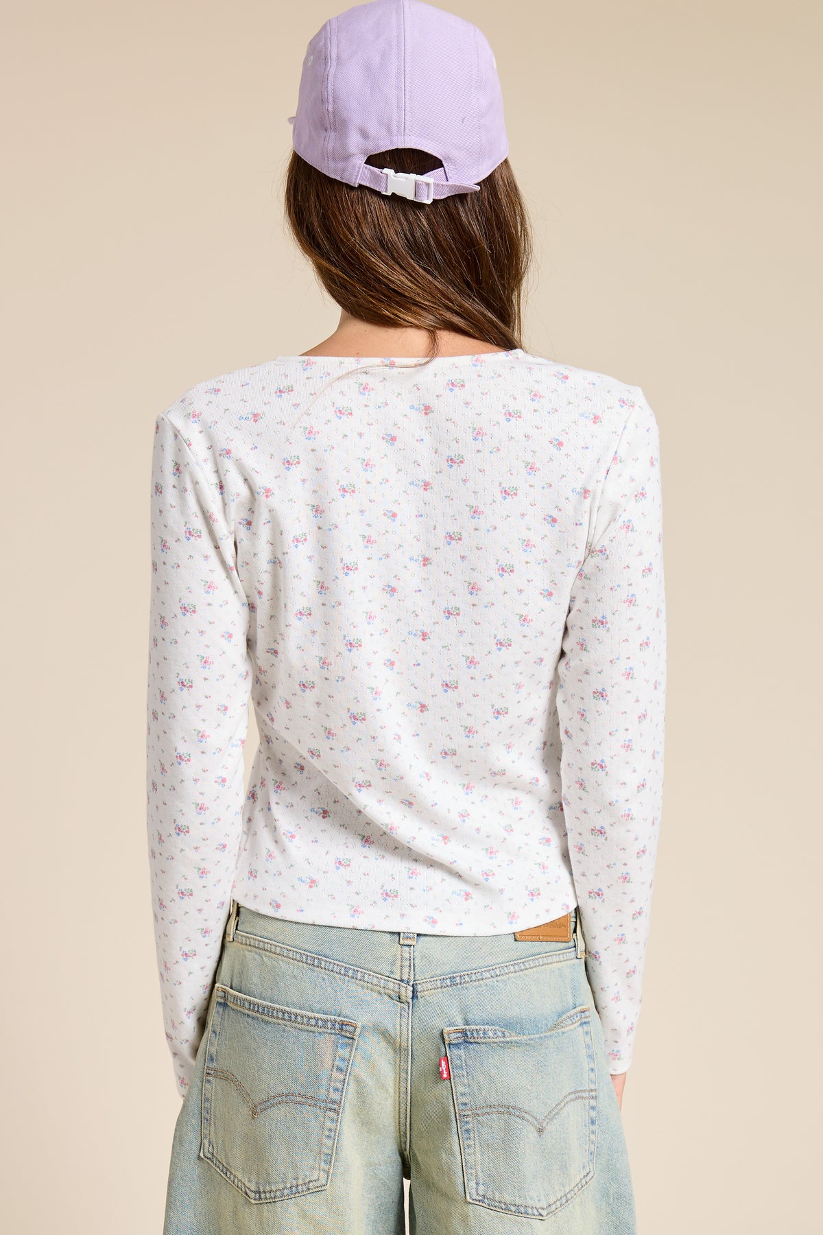 Millie White Ditsy Long Sleeve Top